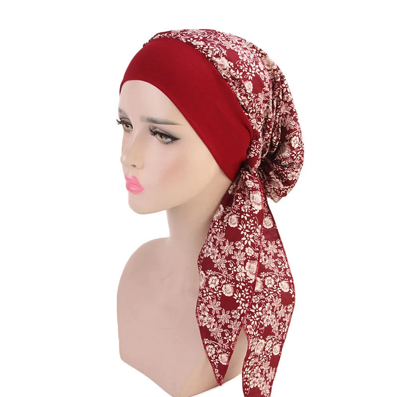 New fashion printed flowers women inner hijabs caps muslim head scarf turban bonnet ready to wear ladies wrap under hijab cap - NamafadStore