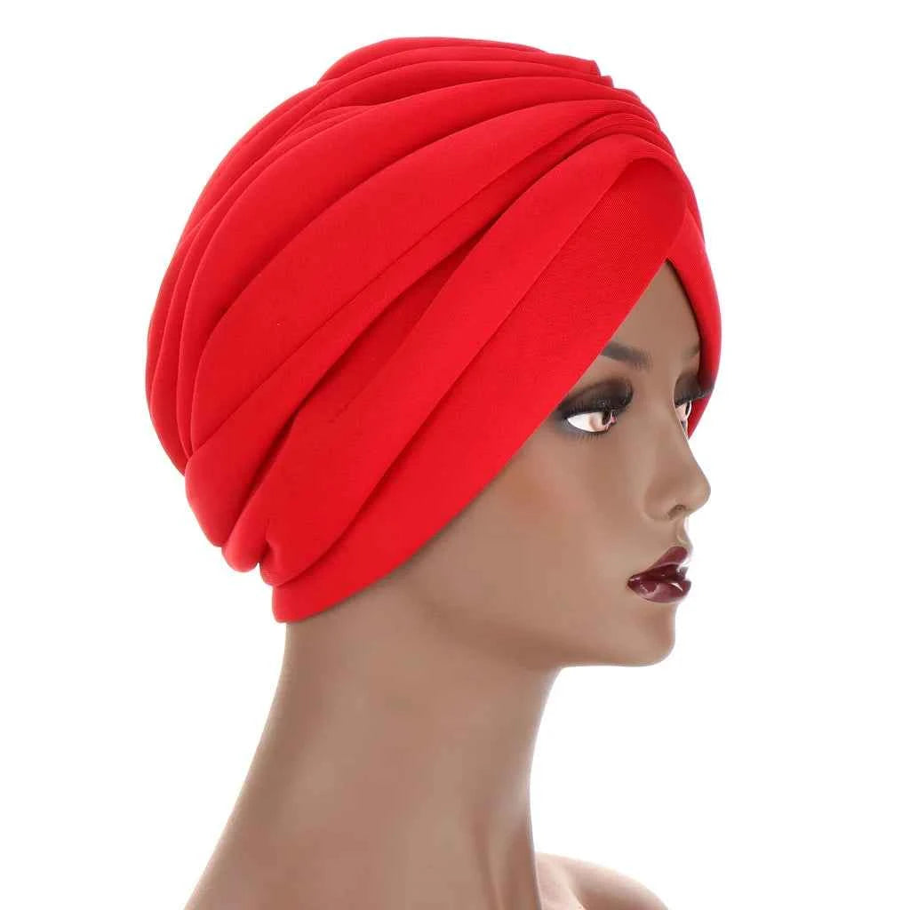 Scuba Fabric Twisted Turban Cap for Women Soild Color Pleated Muslim Headscarf Bonnet Female Headwrap Cap Under Scarf Caps