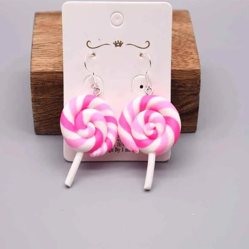 Earring For Women Soft Clay Handmade Cartoons Rainbow Lollipop Drop Earrings Funny Gift