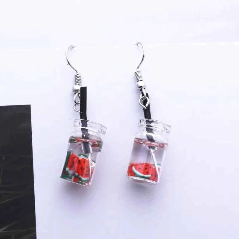 Hot Creative Unique Bubble Tea Drop Earrings for Women Personality Milk Drink Funny Party Ear Jewelry Girl Gift