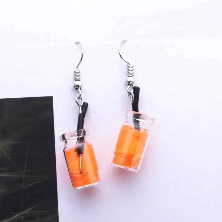 Hot Creative Unique Bubble Tea Drop Earrings for Women Personality Milk Drink Funny Party Ear Jewelry Girl Gift