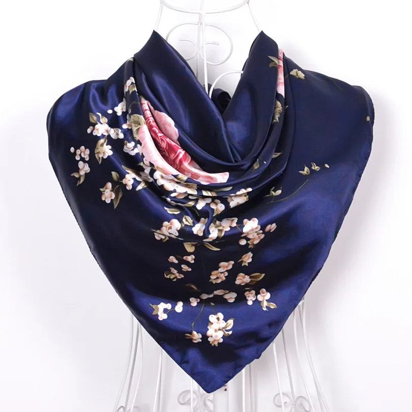 Spring And Autumn Female Satin Scarf,Big Square Scarves Hijabs Printed,Women Scarf,Purple Polyester Silk Scarf Shawl 90*90cm - NamafadStore