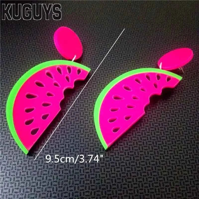 KUGUYS Fashion Women Acrylic Watermelon Drop Earrings Summer Jewelry Lovely Gift Music Festival Party Accessories
