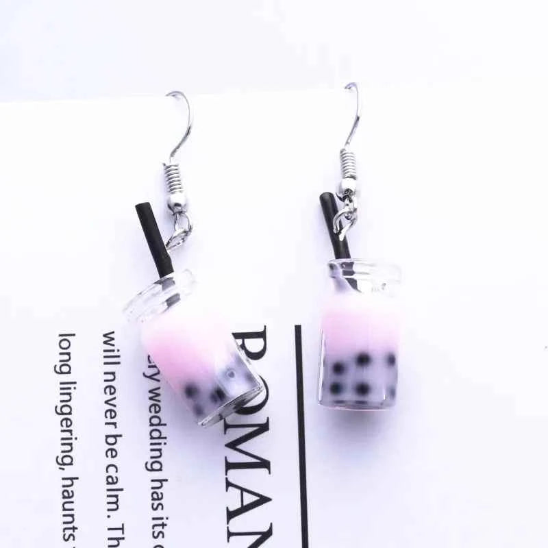 Hot Creative Unique Bubble Tea Drop Earrings for Women Personality Milk Drink Funny Party Ear Jewelry Girl Gift