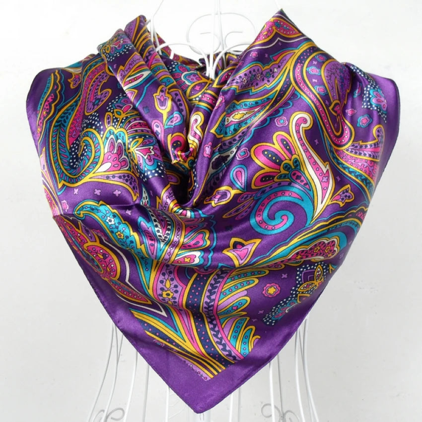 Spring And Autumn Female Satin Scarf,Big Square Scarves Hijabs Printed,Women Scarf,Purple Polyester Silk Scarf Shawl 90*90cm - NamafadStore