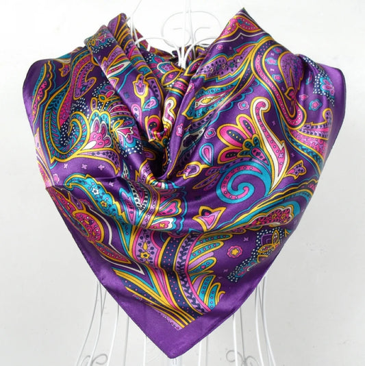 Spring And Autumn Female Satin Scarf,Big Square Scarves Hijabs Printed,Women Scarf,Purple Polyester Silk Scarf Shawl 90*90cm - NamafadStore