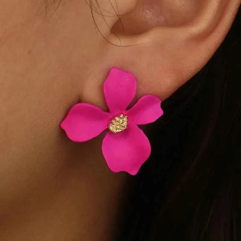 Women's Fashionable earrings 5-color Fresh flower petal ear studs alloy lady ear accessories