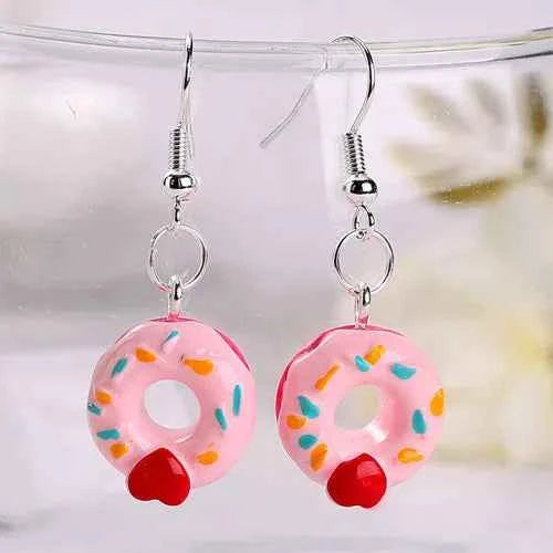 1Pair Women Drop Earrings Flatback Resin Fake Food Donuts  Jewelry  Dangle Earrings