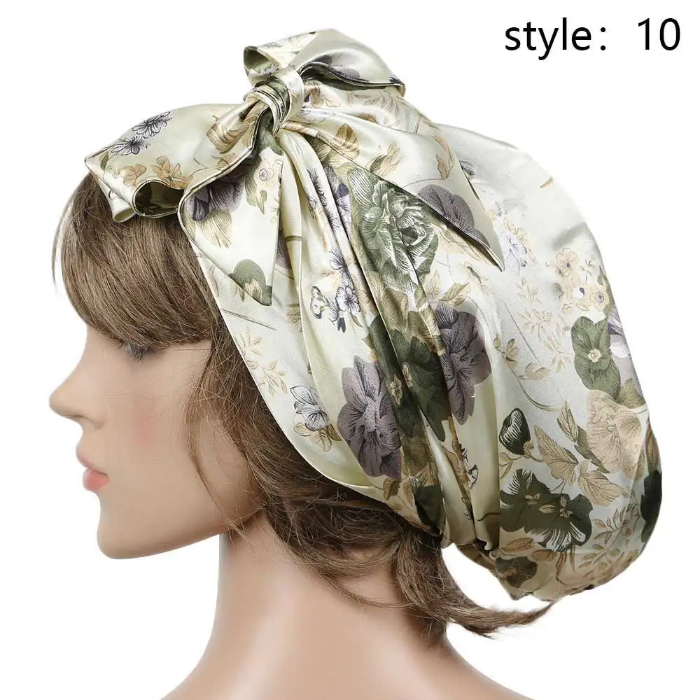 Women Fashion Sleeping Bonnet Cap Soft Pure Silk Sleep Hats Hair Care Wrap Female Night Cap 10 kinds of color