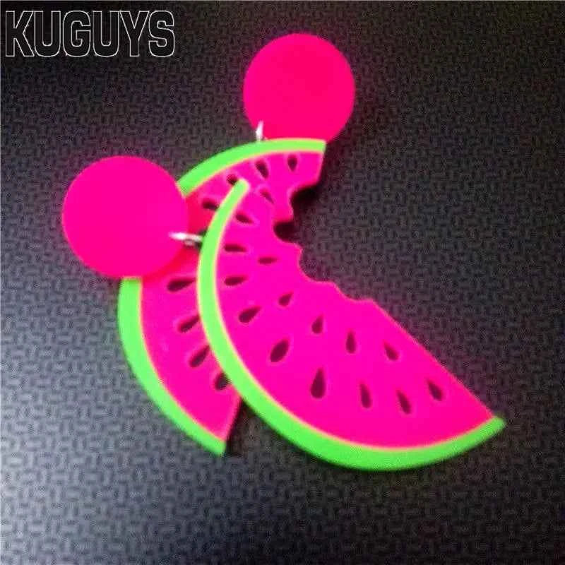 KUGUYS Fashion Women Acrylic Watermelon Drop Earrings Summer Jewelry Lovely Gift Music Festival Party Accessories