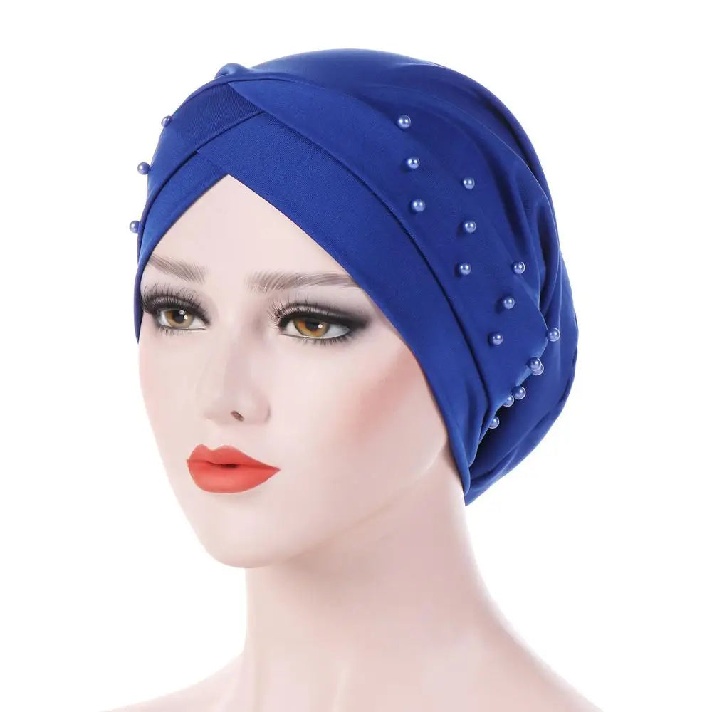 1PC New Women Elastic Turban Hat Muslim Hijab Islamic Beads Cancer Chemo Cap Ladies Hijab Stretch Head Wrap Head Scarf Hair Loss - NamafadStore
