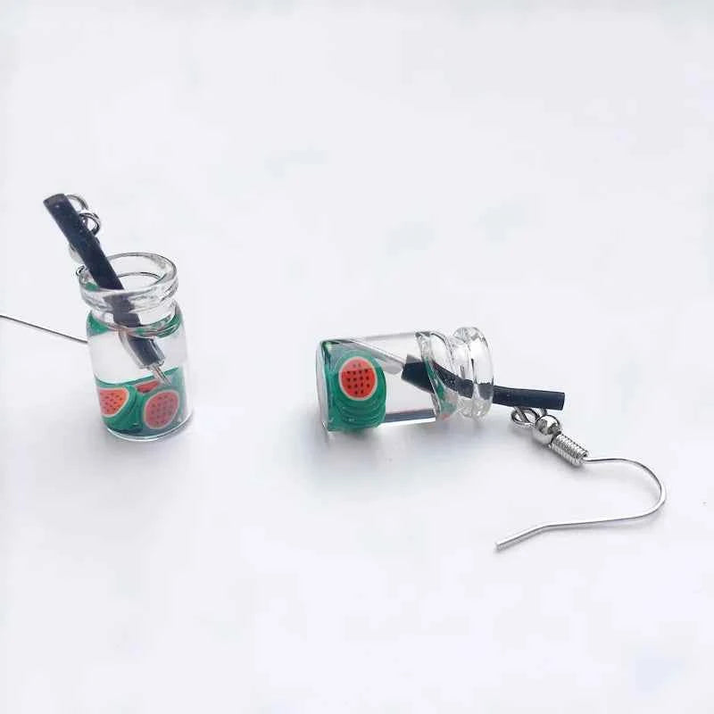 Hot Creative Unique Bubble Tea Drop Earrings for Women Personality Milk Drink Funny Party Ear Jewelry Girl Gift