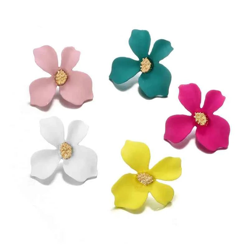 Women's Fashionable earrings 5-color Fresh flower petal ear studs alloy lady ear accessories
