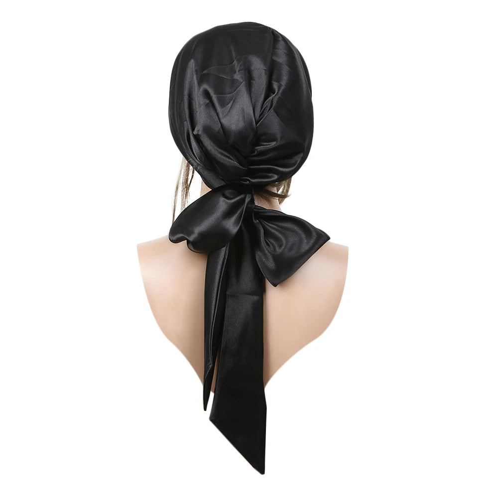 Women Fashion Sleeping Bonnet Cap Soft Pure Silk Sleep Hats Hair Care Wrap Female Night Cap 10 kinds of color