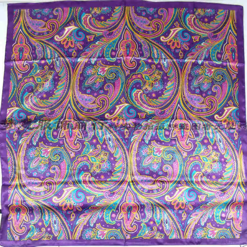 Spring And Autumn Female Satin Scarf,Big Square Scarves Hijabs Printed,Women Scarf,Purple Polyester Silk Scarf Shawl 90*90cm - NamafadStore