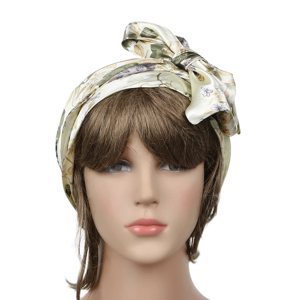 Women Fashion Sleeping Bonnet Cap Soft Pure Silk Sleep Hats Hair Care Wrap Female Night Cap 10 kinds of color