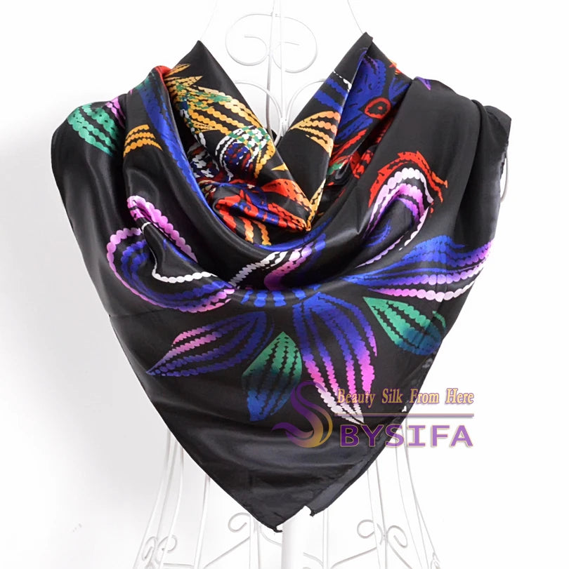 Spring And Autumn Female Satin Scarf,Big Square Scarves Hijabs Printed,Women Scarf,Purple Polyester Silk Scarf Shawl 90*90cm - NamafadStore