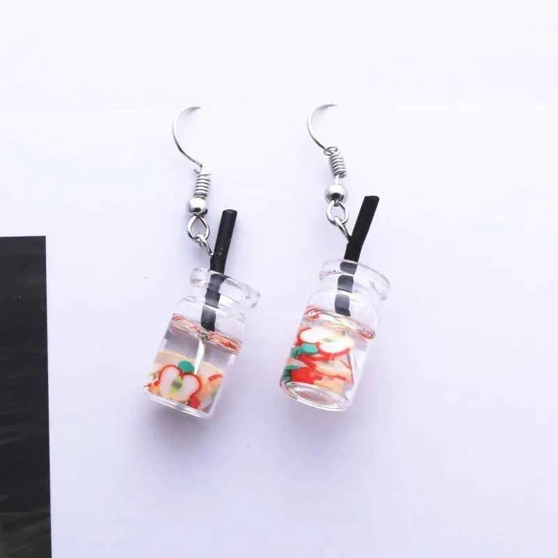 Hot Creative Unique Bubble Tea Drop Earrings for Women Personality Milk Drink Funny Party Ear Jewelry Girl Gift