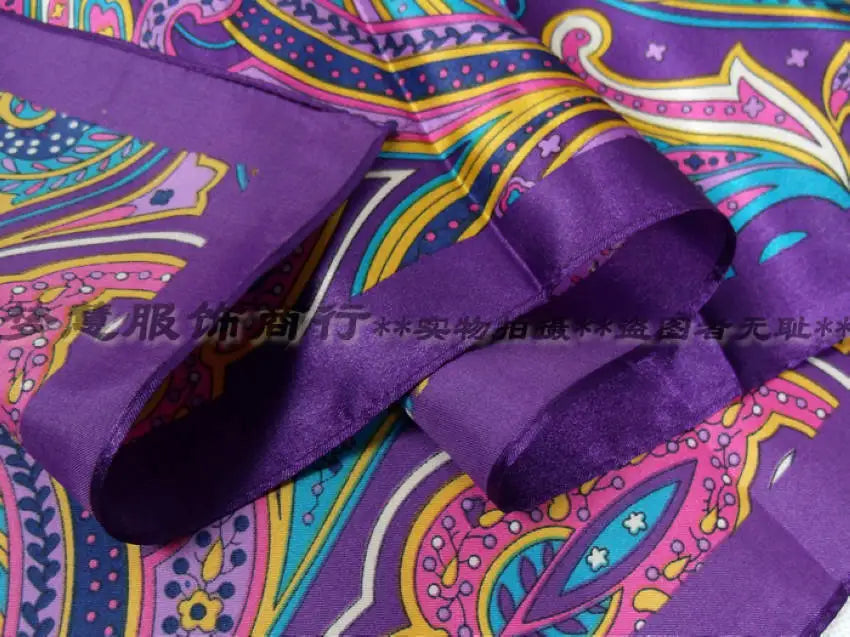 Spring And Autumn Female Satin Scarf,Big Square Scarves Hijabs Printed,Women Scarf,Purple Polyester Silk Scarf Shawl 90*90cm - NamafadStore