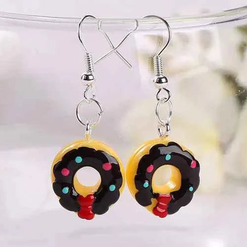 1Pair Women Drop Earrings Flatback Resin Fake Food Donuts  Jewelry  Dangle Earrings