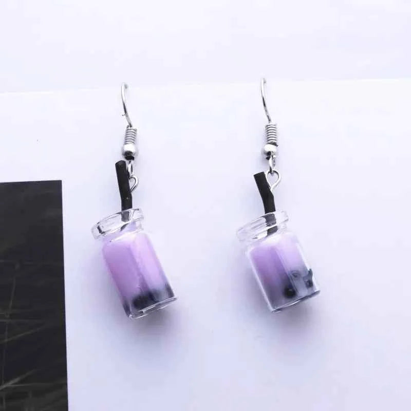 Hot Creative Unique Bubble Tea Drop Earrings for Women Personality Milk Drink Funny Party Ear Jewelry Girl Gift