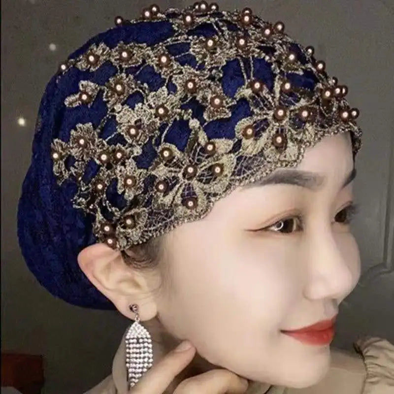 Breathable Lace Beading Turban Hat Summer Female Head Wraps Caps Muslim Women Headscarf Bonnet Ready to Wear Inner Hijabs - NamafadStore