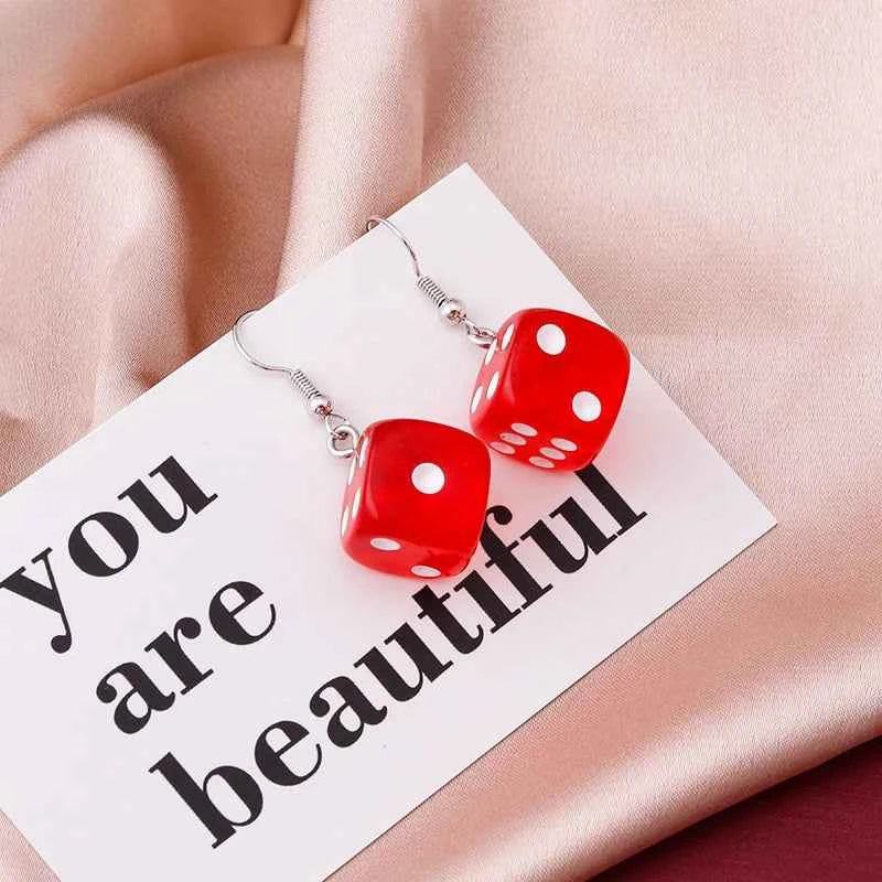 Handmade Cartoon 3D Resin Dice Drop Earring Tassel Casino Candy Color Personality Fun Jewelry for Women Female Gift