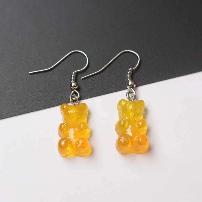 Creative Cute Candy Colorful Animal Gummy Bear Earrings Minimalism Cartoon Design Female Ear Hooks Danglers Jewelry Kids Gift