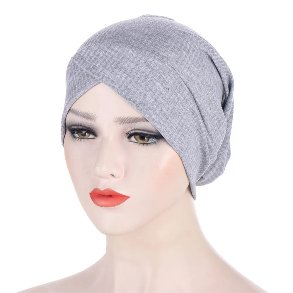 1PC Women Turban Hat Elastic Hijab with Beads Cancer Chemo Cap Head Wrap for Hair Loss