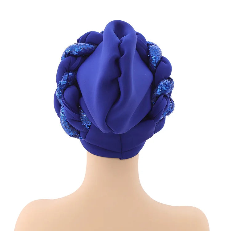 Women Braid Turbans Latest African Headtie Ladies Sequin Head Wraps African Aso Oke Winter Headtie Negerian Wedding Gele Caps - NamafadStore
