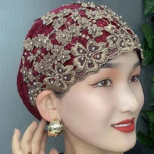 Breathable Lace Beading Turban Hat Summer Female Head Wraps Caps Muslim Women Headscarf Bonnet Ready to Wear Inner Hijabs - NamafadStore