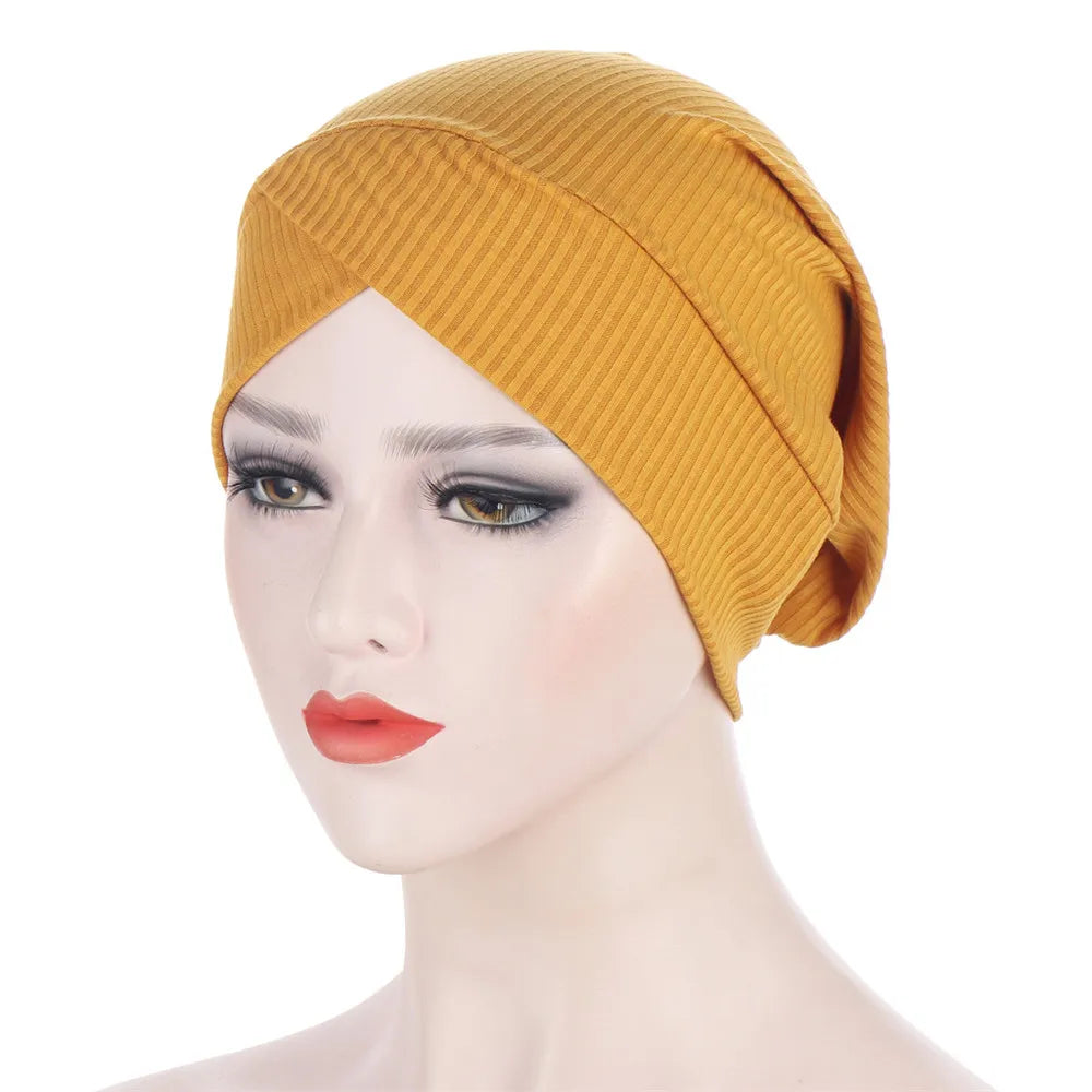 1PC New Women Elastic Turban Hat Muslim Hijab Islamic Beads Cancer Chemo Cap Ladies Hijab Stretch Head Wrap Head Scarf Hair Loss - NamafadStore