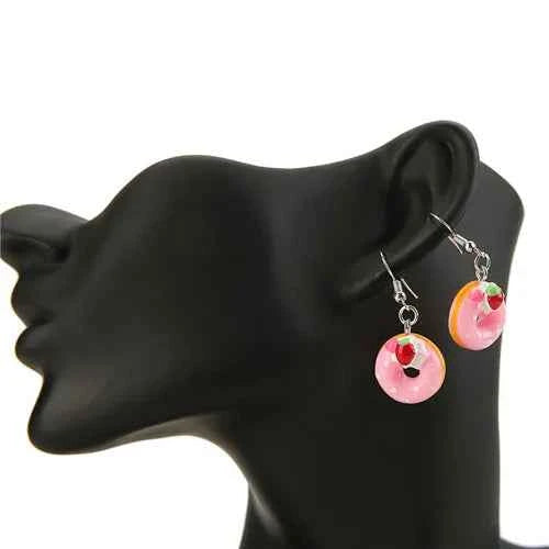 1Pair Women Drop Earrings Flatback Resin Fake Food Donuts  Jewelry  Dangle Earrings