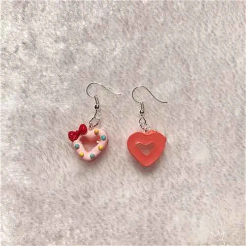 1Pair Drop Earrings Cute Donuts and Cake Cartoon Food pink color Handmade Flatback ResinEarrings Jewelry  For Woman And Girl
