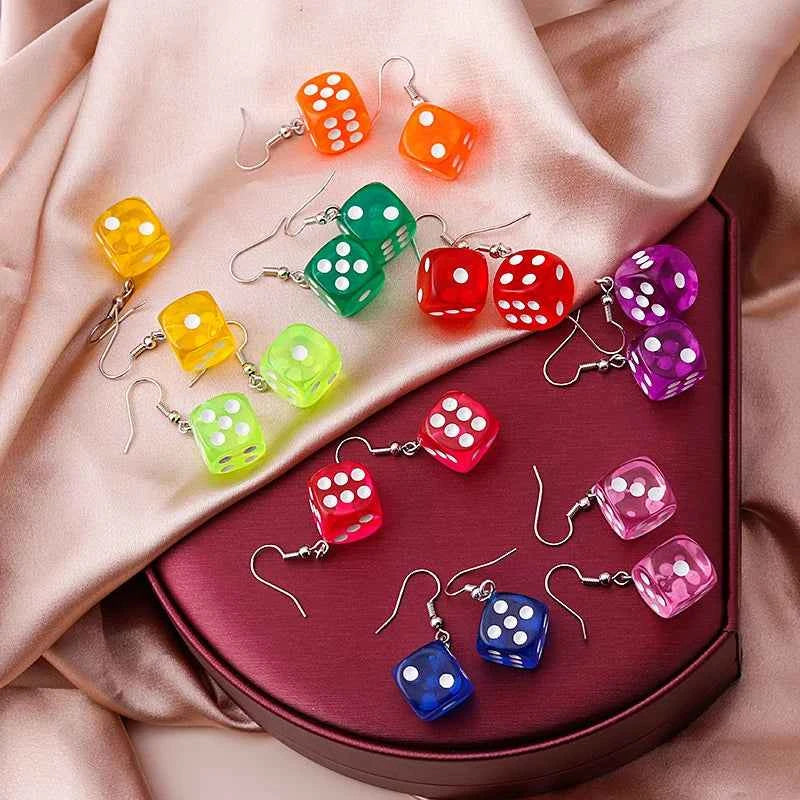 Handmade Cartoon 3D Resin Dice Drop Earring Tassel Casino Candy Color Personality Fun Jewelry for Women Female Gift