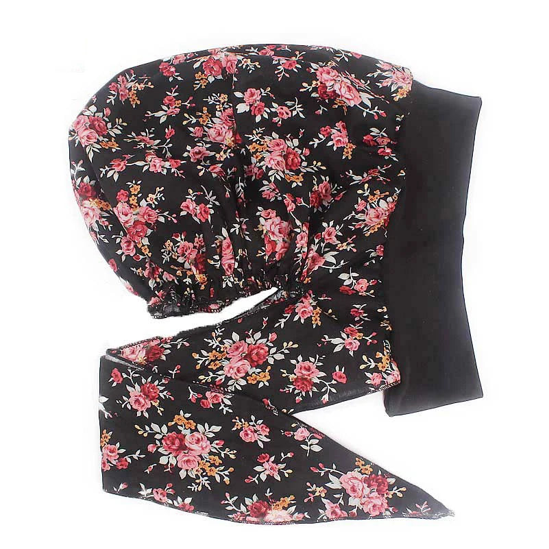 New fashion printed flowers women inner hijabs caps muslim head scarf turban bonnet ready to wear ladies wrap under hijab cap - NamafadStore