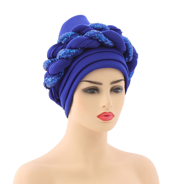 Women Braid Turbans Latest African Headtie Ladies Sequin Head Wraps African Aso Oke Winter Headtie Negerian Wedding Gele Caps - NamafadStore