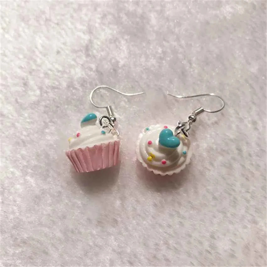 1Pair Drop Earrings Cute Donuts and Cake Cartoon Food pink color Handmade Flatback ResinEarrings Jewelry  For Woman And Girl