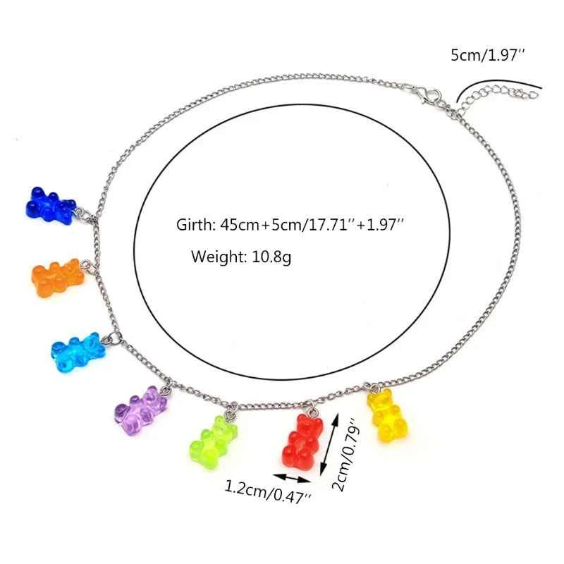 Colorful Resin Gummy Bear Pendant Necklace Cute Transparent Rainbow Candy Color Bear Chain Necklace Lovely Party Jewelry