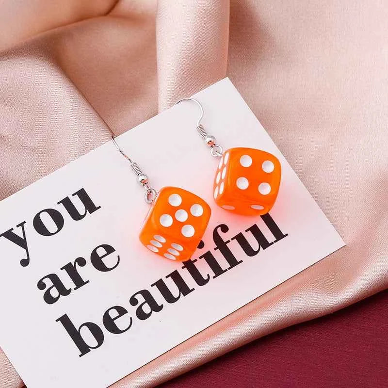 Handmade Cartoon 3D Resin Dice Drop Earring Tassel Casino Candy Color Personality Fun Jewelry for Women Female Gift