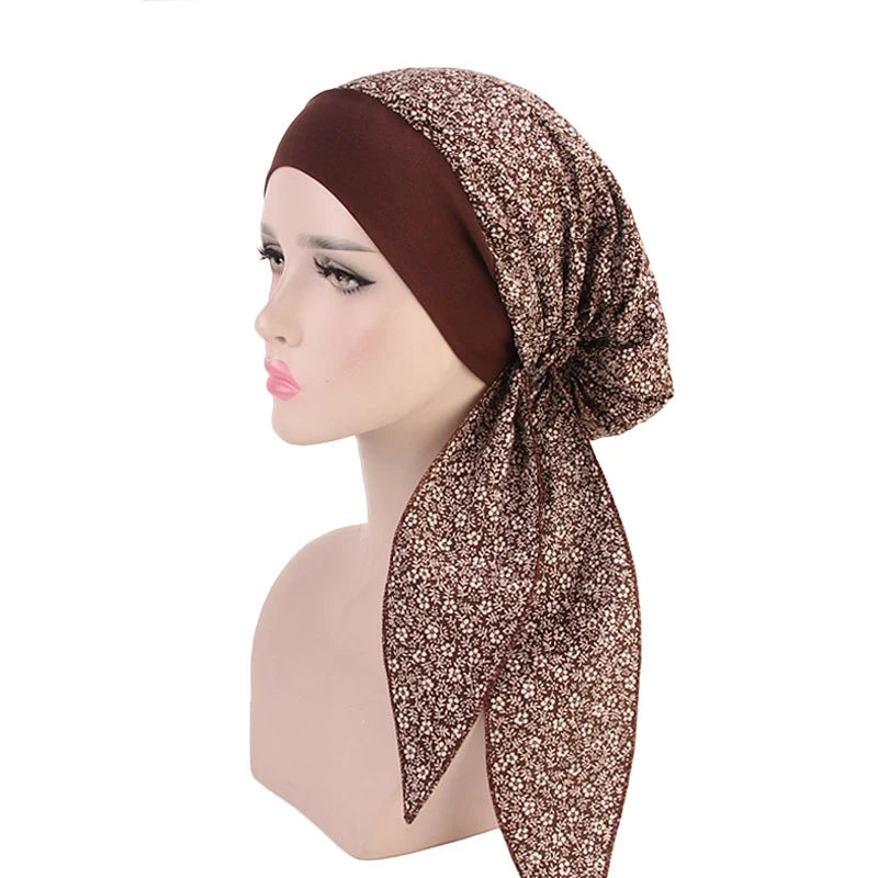 New fashion printed flowers women inner hijabs caps muslim head scarf turban bonnet ready to wear ladies wrap under hijab cap - NamafadStore