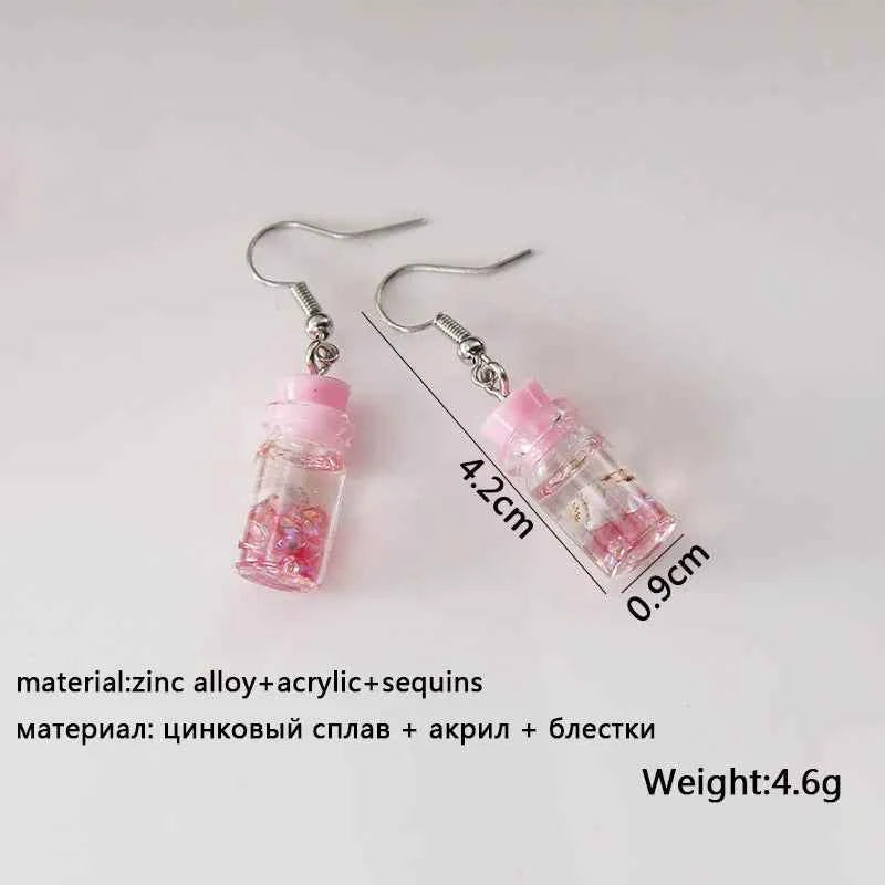 Cute Acrylic Pendants Hook Earrings Sequins Beer Bottle Women Dangle Earrings Korean Fashion Bear Small Earrings pendientes