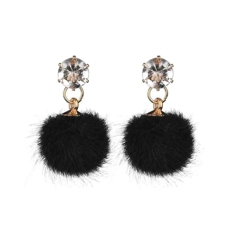 Korean Sweet Hair Ball Dangle Earring For Women Jewelry Pink Red Crystal Female Personality Simple Pink Plush Fur Brincos Gift