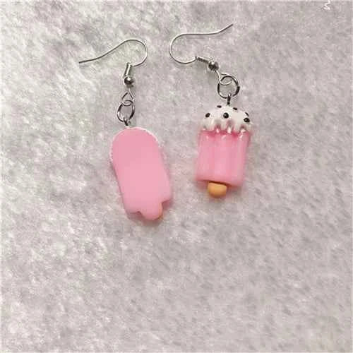 1Pair Drop Earrings Cute Donuts and Cake Cartoon Food pink color Handmade Flatback ResinEarrings Jewelry  For Woman And Girl