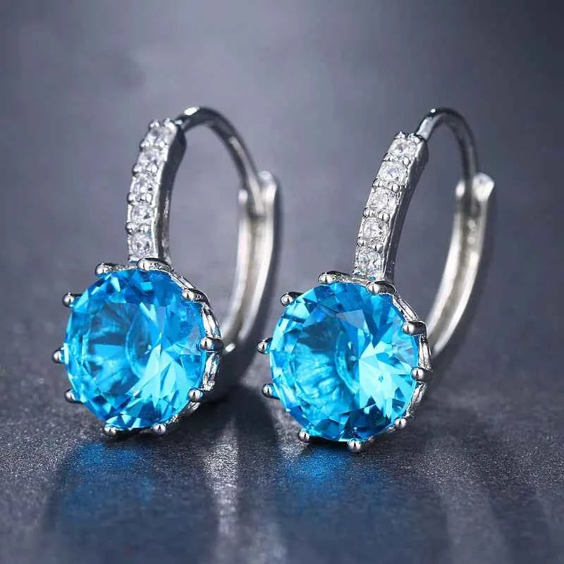 Ekopdee 2021 New Luxury Colourful Blue Zircon Stud Earrings For Women Fashion CZ Geometric Wedding Hoop Earrings Female Jewelry