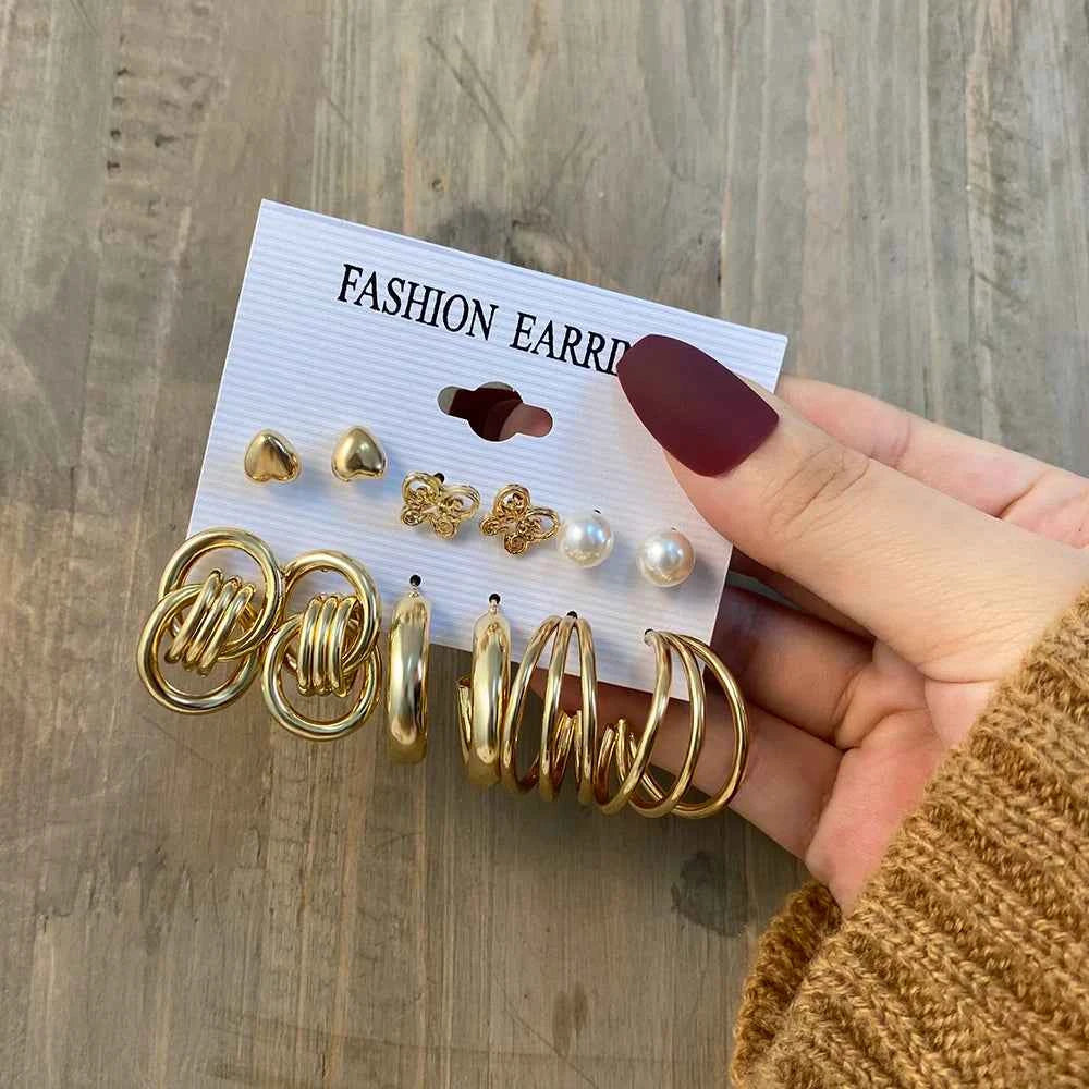 Punk Leopard Acrylic Resin Hoop Earrings Set for Women Trendy Gold Silver Color Butterfly Pearl Circle Earrings Gifts Jewelry