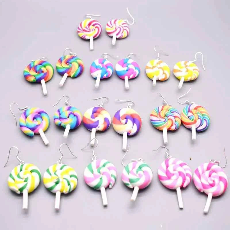 Earring For Women Soft Clay Handmade Cartoons Rainbow Lollipop Drop Earrings Funny Gift
