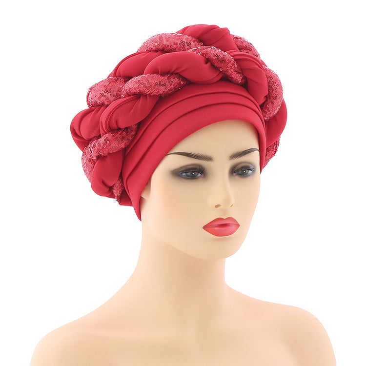 Women Braid Turbans Latest African Headtie Ladies Sequin Head Wraps African Aso Oke Winter Headtie Negerian Wedding Gele Caps - NamafadStore