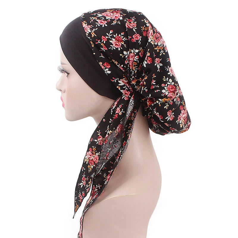 New fashion printed flowers women inner hijabs caps muslim head scarf turban bonnet ready to wear ladies wrap under hijab cap - NamafadStore