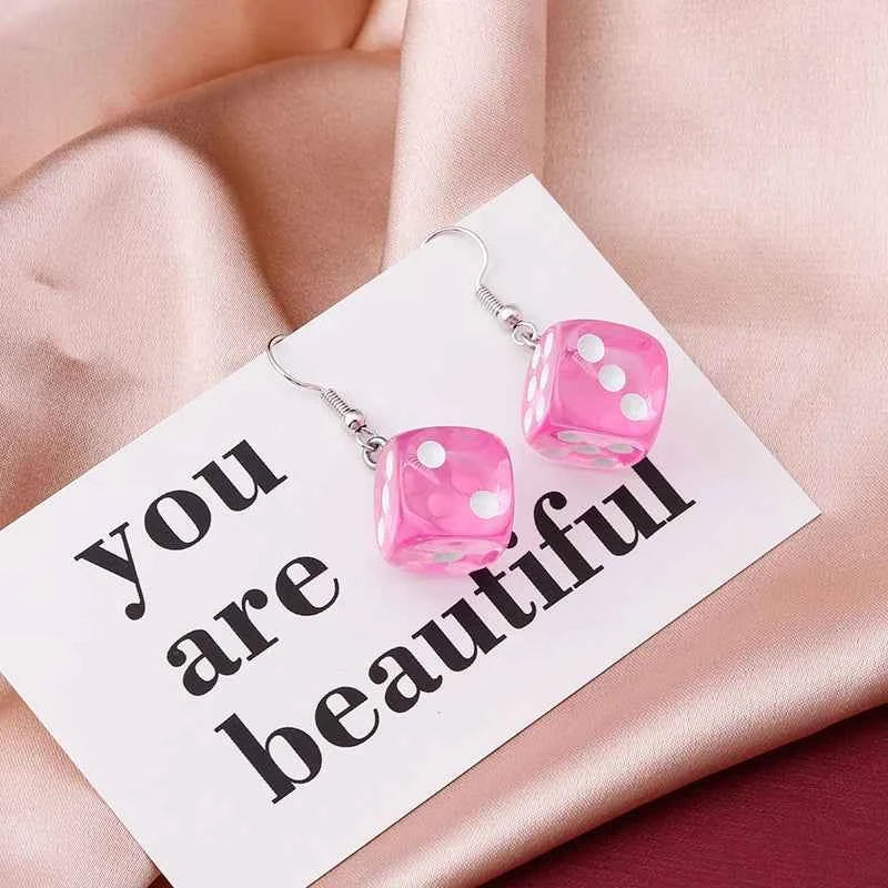 Handmade Cartoon 3D Resin Dice Drop Earring Tassel Casino Candy Color Personality Fun Jewelry for Women Female Gift